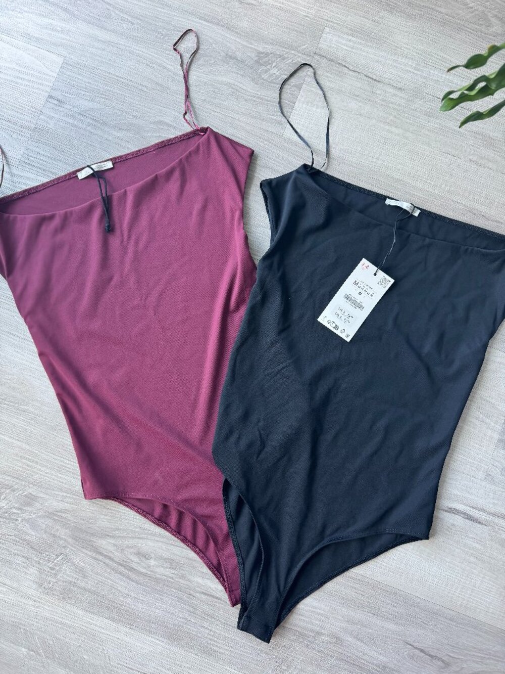 Zara Polyamide Bodysuit Bundle x2 Boat Neck Off Shoulder Black Plum M NWT NWOT